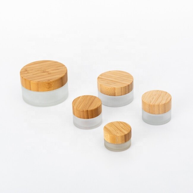 Factory price full series transparent or frosted empty glass cosmetic cream jar with natural bamboo lid
