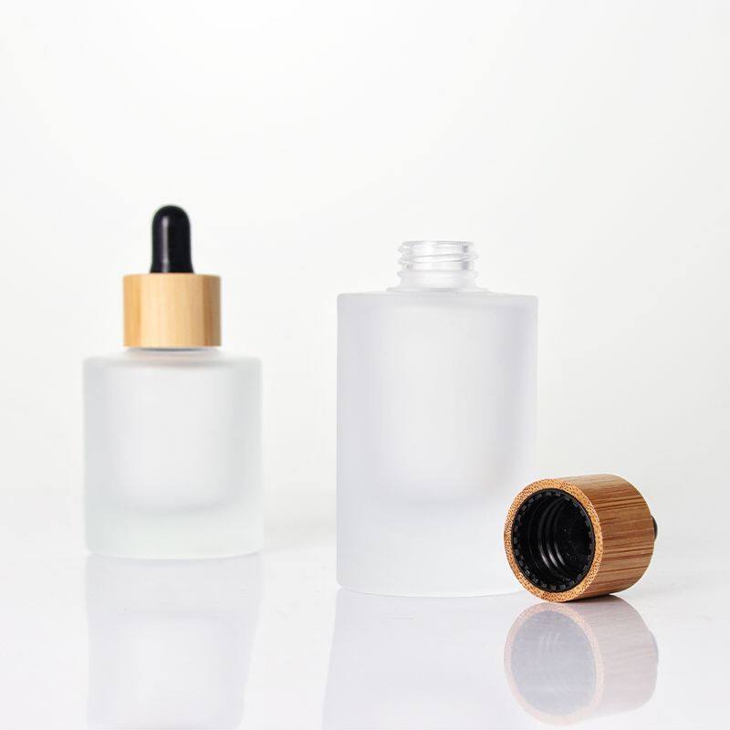 30ml Frosted Essential Oil Glass Pump Dropper Bottle Face Skin Care Packaging Cosmetic Pump Serum Bottle 30ml With Bamboo Lid