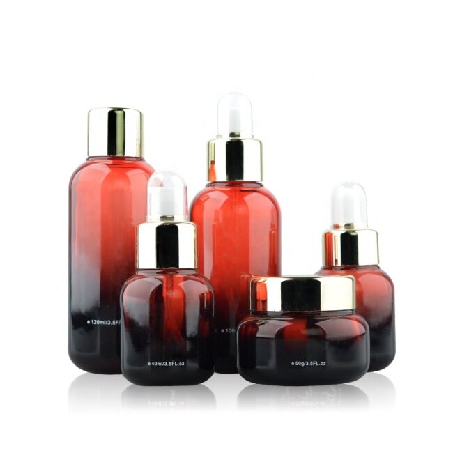 Hot selling luxury red glass lotion bottles and jars with gold lid