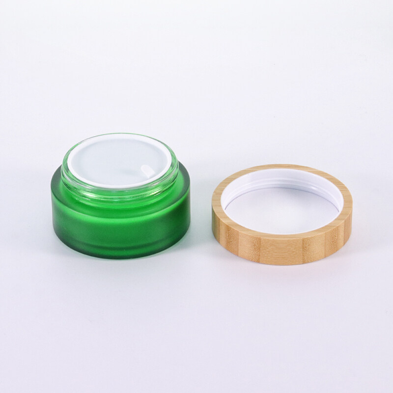 Luxury Empty 50g Glass Wooden Bamboo Cosmetic body Container 50ml Green Packaging  Bamboo Wooden Lid Cream Jar