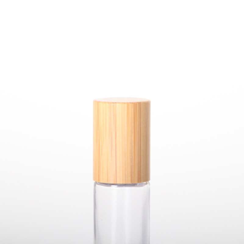 Eco-friendly Custom Logo 10ml 15ml Glass Essential Oil Roll On Bottle Gemstone Roller Bottle with Bamboo Lid
