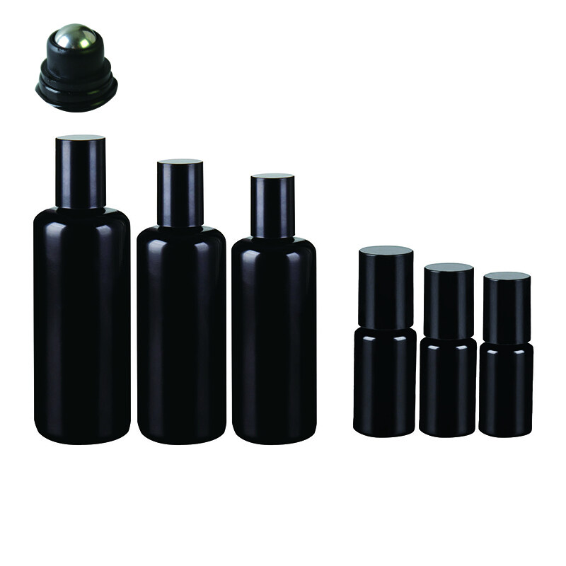 dark violet glass cosmetic jar and bottle, lotion bottle, set makeup cosmetic bottle matte black cosmetic bottles packaging