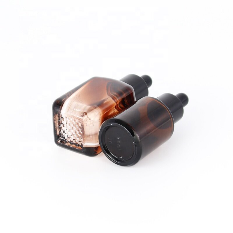 Wholesale 30ml 50ml luxury brown glass dropper bottle with black plastic rubber dropper