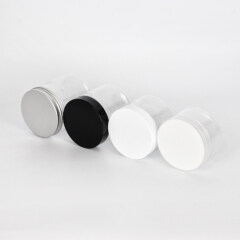 100ml 150ml 200ml 400ml 4oz 8oz Food Grade Cosmetic Packaging Clear PET wide mouth plastic jar with aluminum plastic lid
