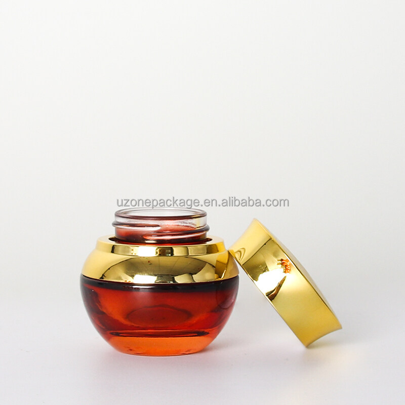 30ml luxury cream jar amber glass jar for cream skin care cream jar with golden lid
