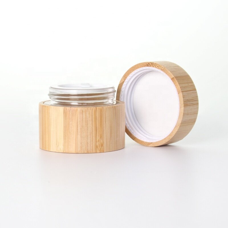 30ml bamboo jar with glass inner for skin care cream fully natural bamboo covered jar manufacture