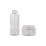 Clear glass cosmetic skincare bottle and cream jar