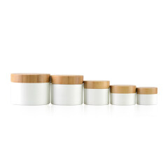 Hot cake cosmetic double wall PP plastic cream jars with bamboo lid for skincare packaging