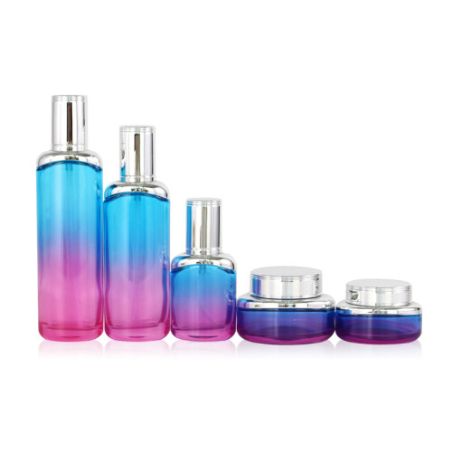 Cosmetic cream glass wholesale customized glass bottle set with sliver color plastic pump