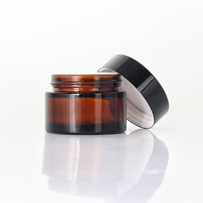 Hot Sale Free Sample 5g 10g 15g 20g 30g 50g 100g Cosmetic Cream Jars Amber Glass Jar With  Black Cap