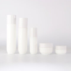 Luxury Cosmetic Packaging High Quality Whole Set White Glass Bottles and opal Jars