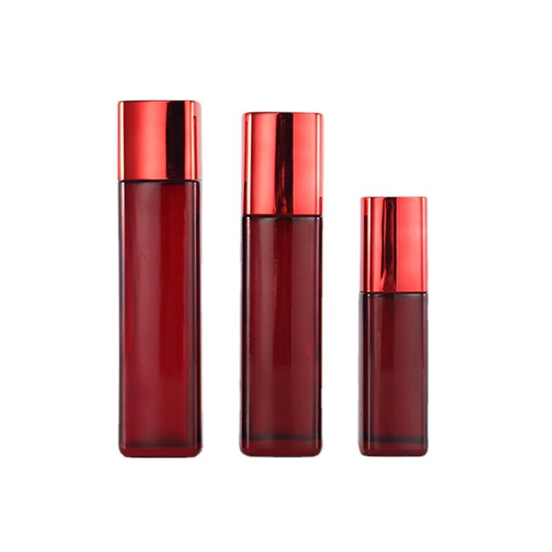 40ml 100ml 120ml square red color cosmetic glass facial toner and lotion bottle