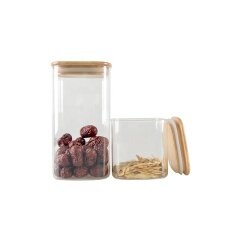 Square glass jar food clear containers jar glass with lid