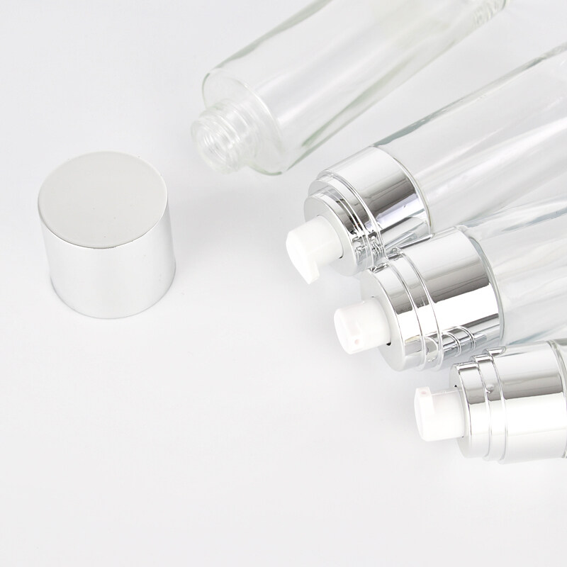 Wholesale Empty Cosmetic Packaging Container Clear Lotion Spray Face Care Glass Bottles Jar