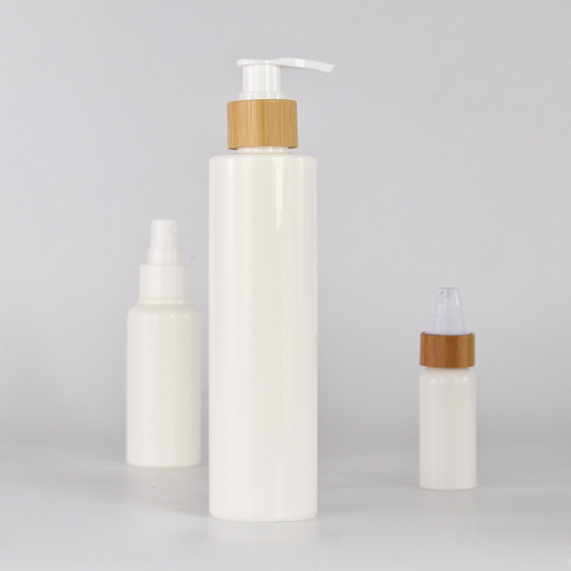 Biodegradable 30ml 150ml 200ml PLA lotion bottles with bamboo lids for skin care lotion toner gel cosmetic packaging