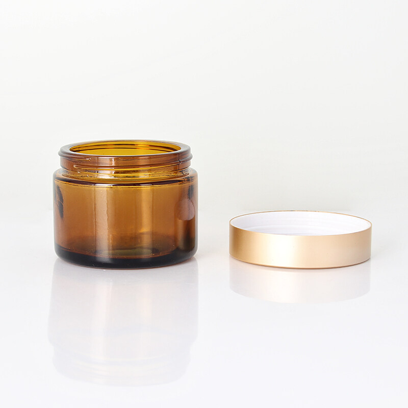 Premium Luxury Round Cosmetic Container Refillable Empty Cream Face Cream 100g Amber Glass Jar With Gold Lids
