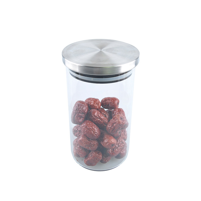Stainless steel lid for round clear glass storage jar