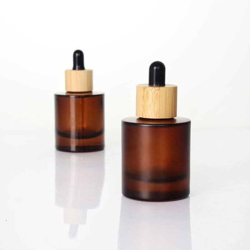 Customized color 30ML Glass Dropper Bottle Heavy Bottom 1OZ Glass Cosmetic Toner Bamboo Wooden Pump Serum Bottle