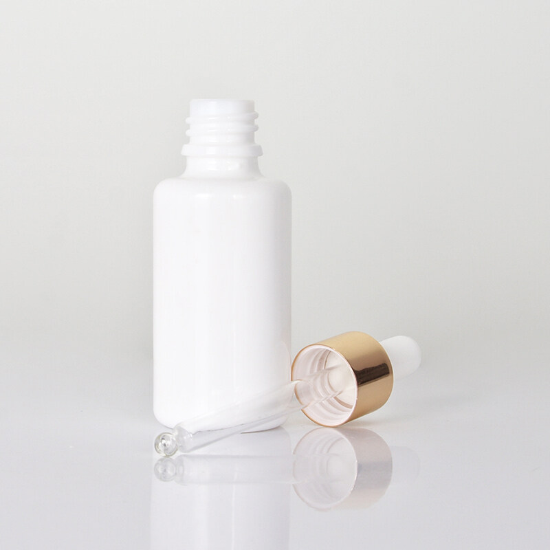 30ml opal white glass bottle with electroplating golden dropper for essential oil serum