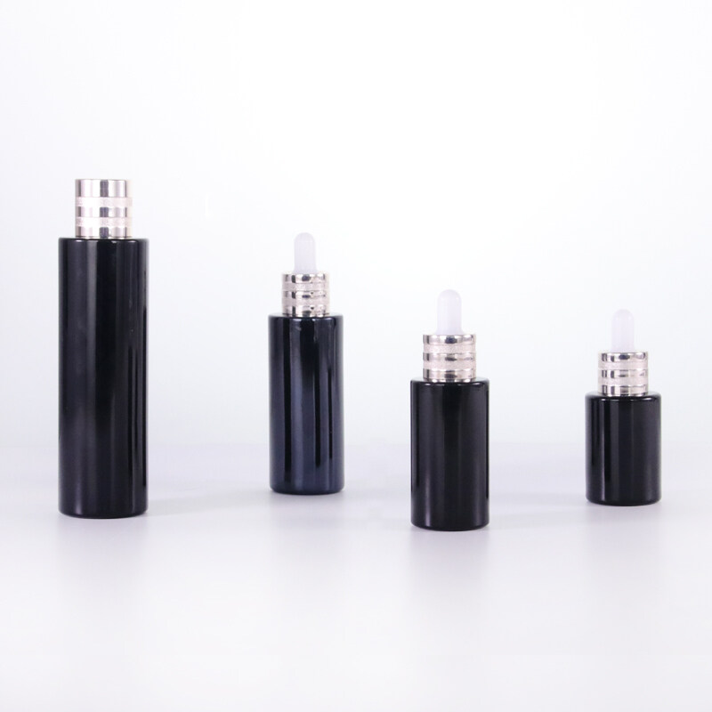 High-end cosmetic packaging cosmetic dropper bottle black glass dropper bottle for essential oil
