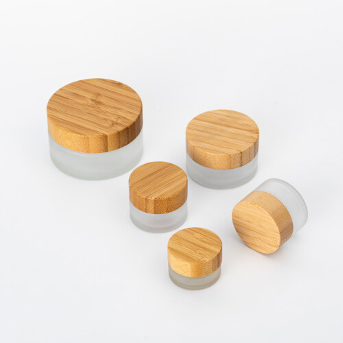round Cosmetic cream glass jars 5g 10g 15g 20g 30g 50g 100g 1oz 2oz frosted glass jars with bamboo wood lids