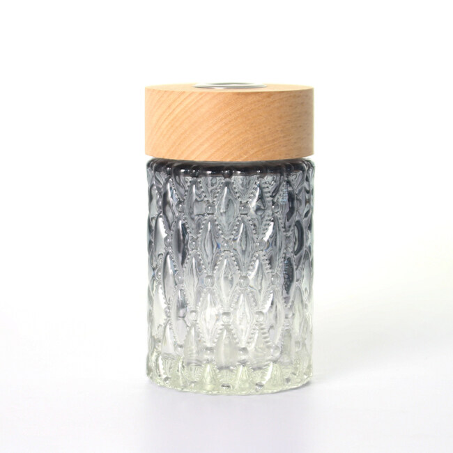 wooden lid reed diffuser bottle gradient color embossed diamond design clear glass aromatherapy bottle