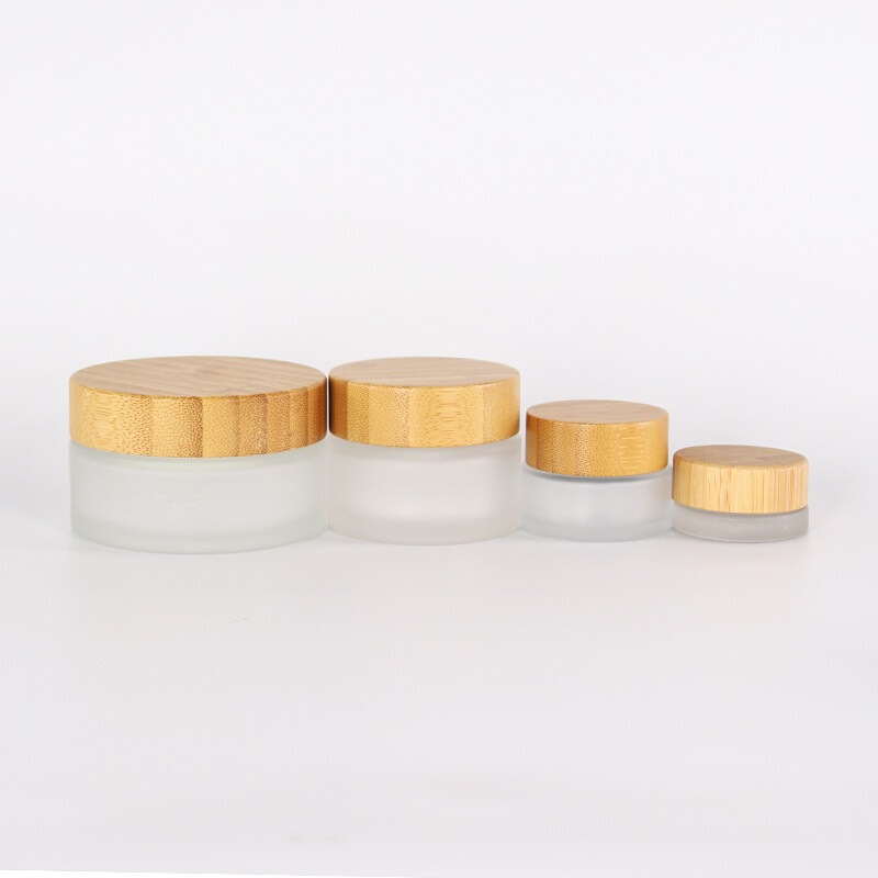 hot 5g 15g 30g 50g 100g 200g cosmetic bamboo lid glass jar, 50g face cream frost glass jar with bamboo lid