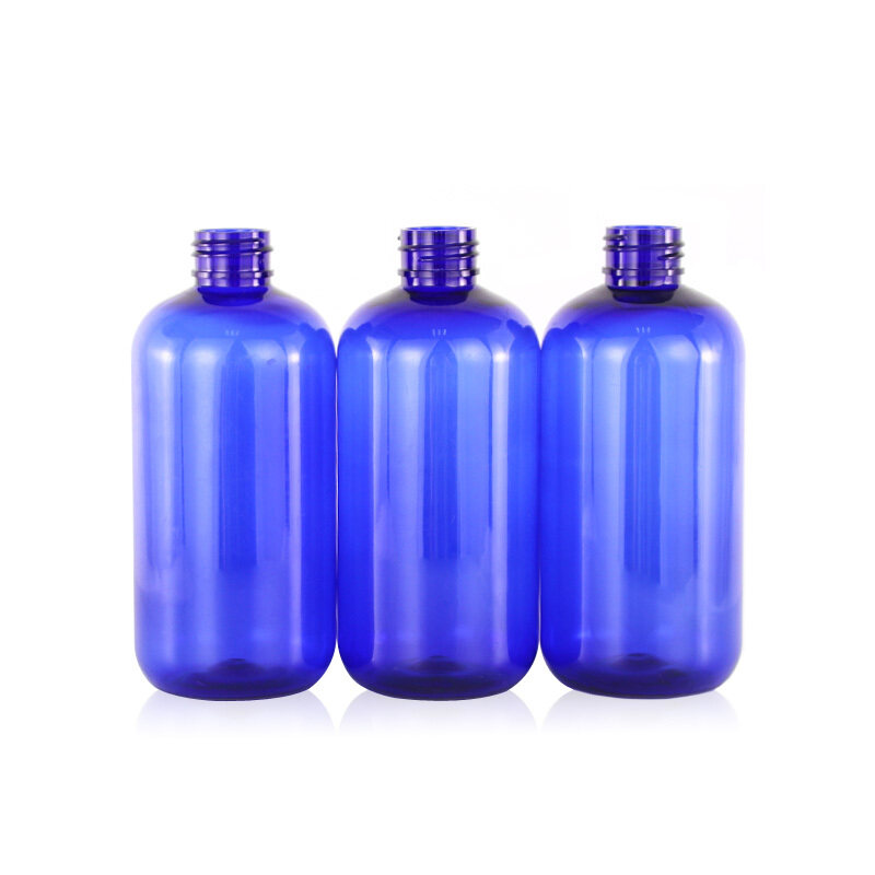 Blue plastic 250ml PET bottle with pump