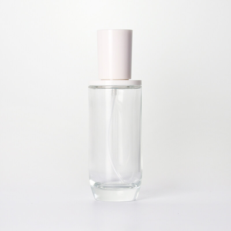 Painting color glass bottle lotion pump transparent glass bottle pink cap