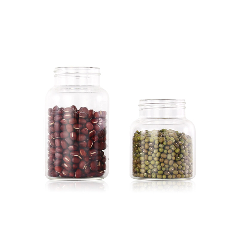 Eco-friendly borosilicate cookie candy honey food glass storage jar with airtight bamboo lid storage glass jar