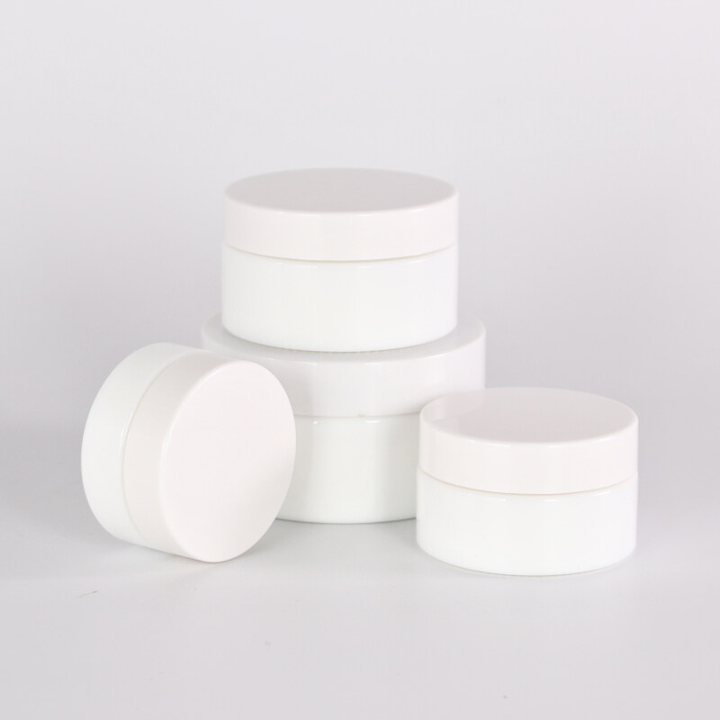 Nice look wide mouth white cosmetic packaging opal white glass raw material for  glass jar