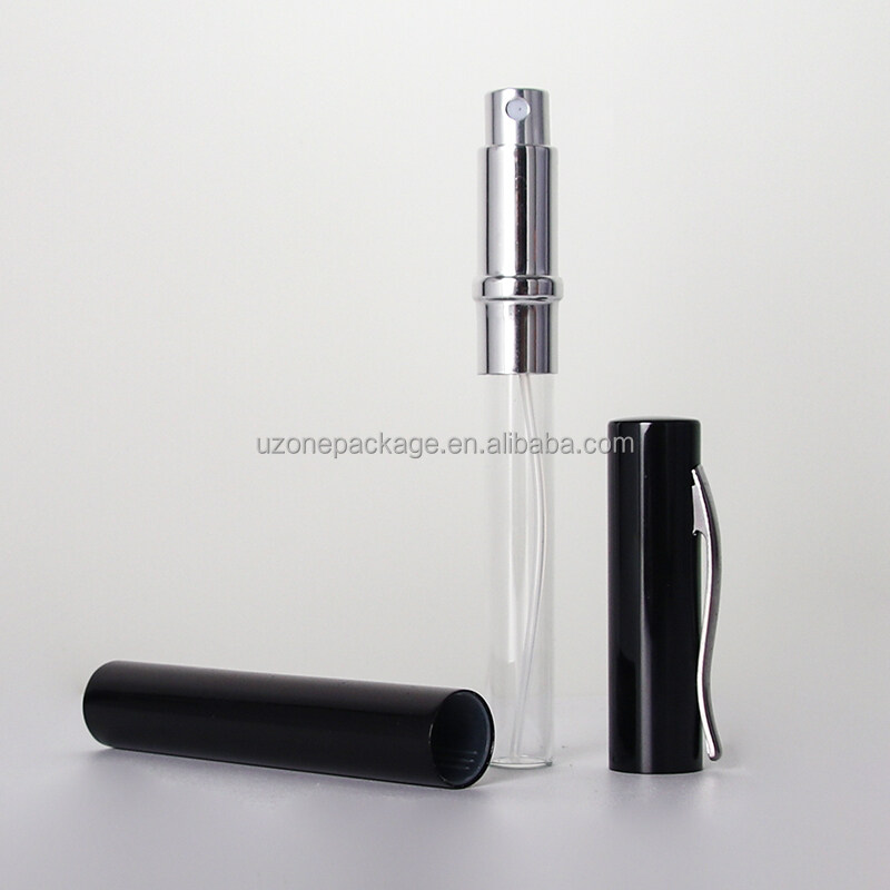 Black aluminum pen shape refillable perfume atomizer with black cover