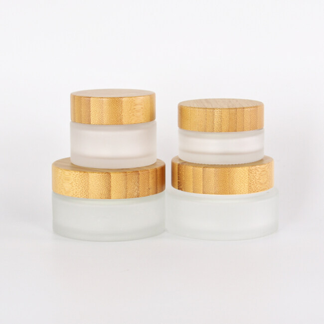 Wholesale hot model 15g 20g 30g 50g cosmetic cream containers clear glass jar with bamboo wood lid