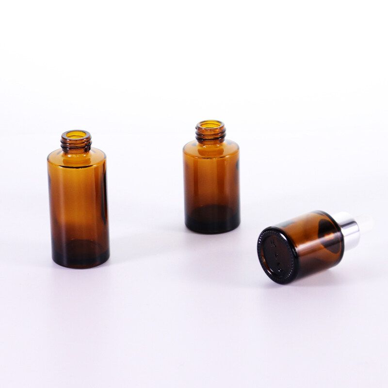 New model flat shoulder amber glass bottle, 20ml 30ml 40ml empty cosmetic dropper glass bottle