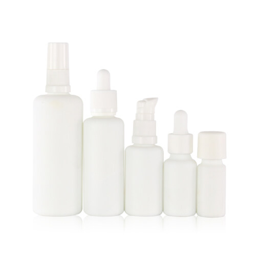 Opal white custom cosmetic essential oil glass dropper bottle set wholesale 10ml 15ml 30ml 50ml 100ml