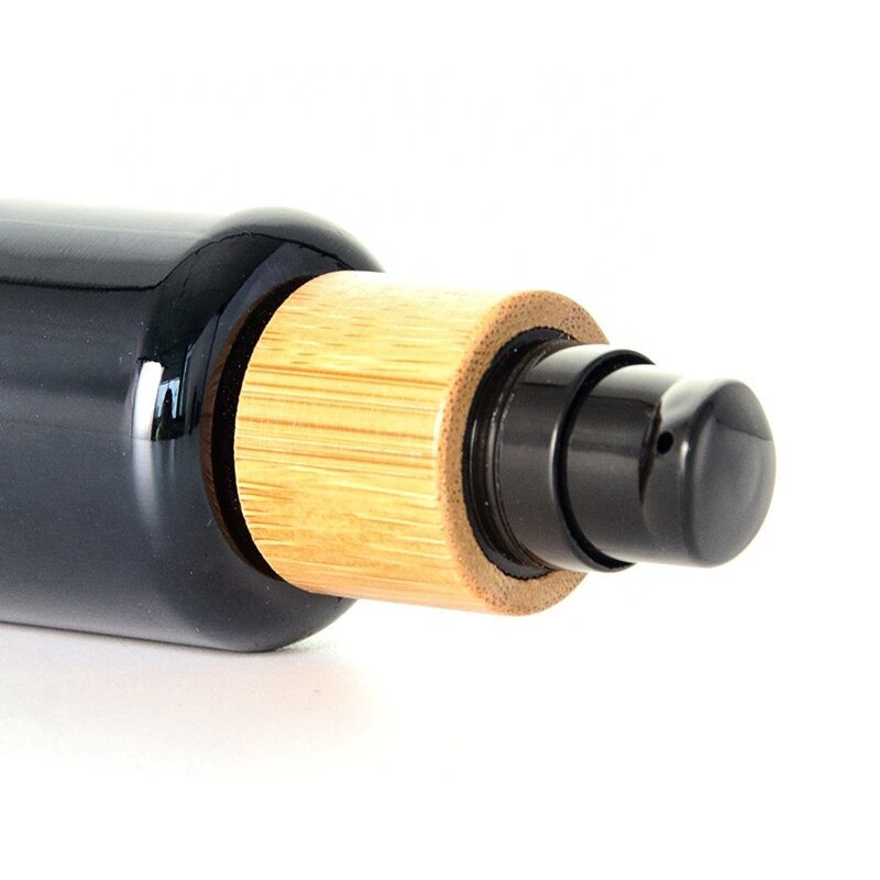 Bamboo Collar Foam Pump Opaque Black Glass Bottle