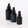Cosmetic packaging slant shoulder matte black skin care set glass bottle cosmetic products with black dropper and jar with lid