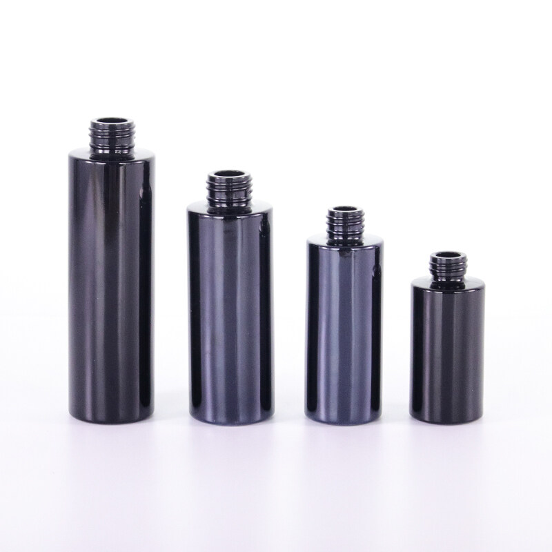 New arrival 15ml 30ml 50ml 100ml 120ml black glass bottle cosmetic pump bottle with aluminum pump for skincare packaging