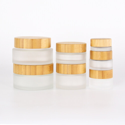5ml 10ml 30ml 50ml 100ml clear frosted empty glass cosmetic cream jar with natural bamboo lid