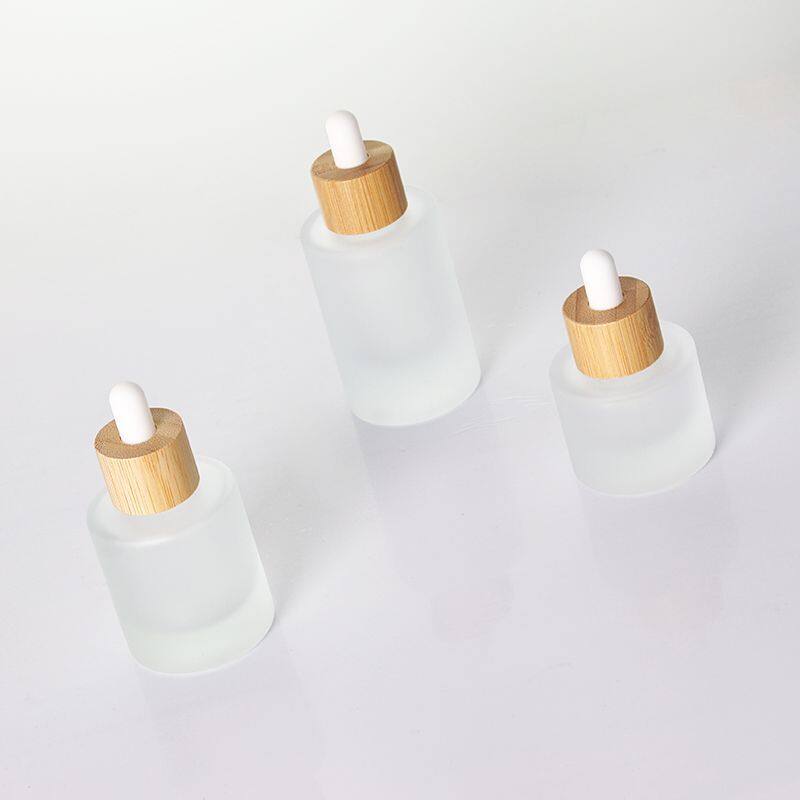 High end 15ml 30ml 50ml 100ml Luxury Skincare Serum Essential Oil  bamboo lid Clear Glass Thick Bottom Dropper Bottle