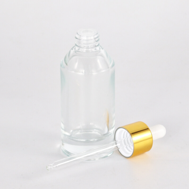Sloping shoulder 50ml cosmetic serum clear glass dropper bottle