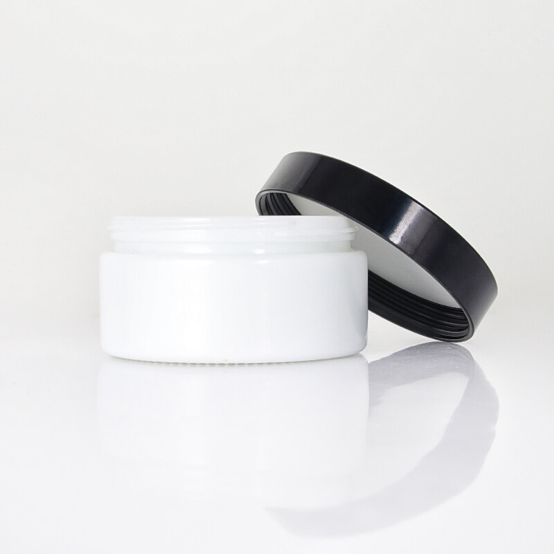 New opal white  glass bottle bright black lid face cream avoid light empty bottle skin care product packaging jar
