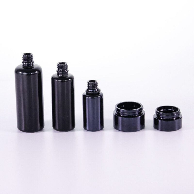 Wholesale 30ml 50ml Skin Care Package Good Quality Luxury Empty Glass Black Cosmetic Packaging Dropper Bottle And Cream Jars