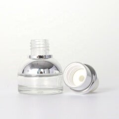 Small size cylinder shape essential oil bottle with silver shoulder and big bulb silver dropper