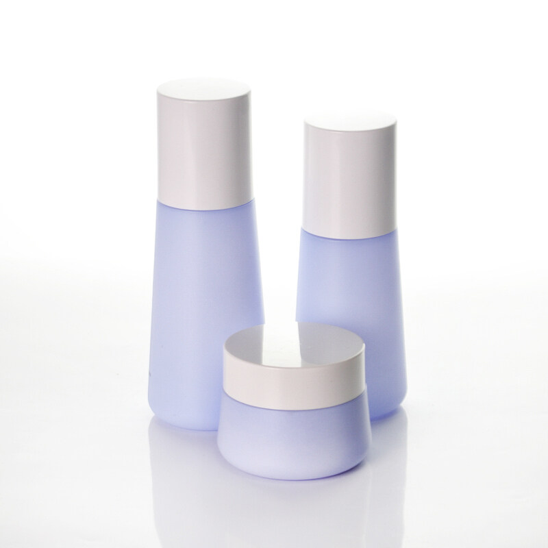 110ml 150ml blue empty PETG plastic  lotion bottle set with white cap,50g PETG plastic jar