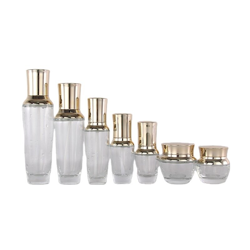 Cosmetic Packaging Lotion Pump Bottle and Skincare Cream Jar Container Clear Glass Skin Care Cream Personal Care Round Shape