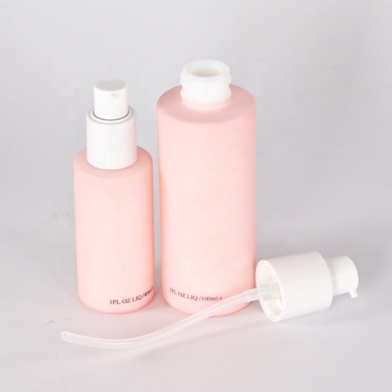 Wholesale 40ml 100ml 120ml painted pink  glass bottle and 15g 50g 100g painted pink glas jar with  for skin care