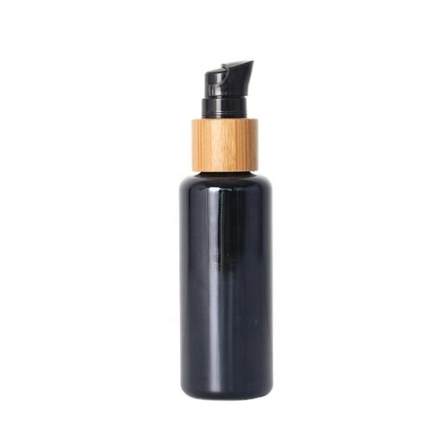 Bamboo Collar Foam Pump Opaque Black Glass Bottle
