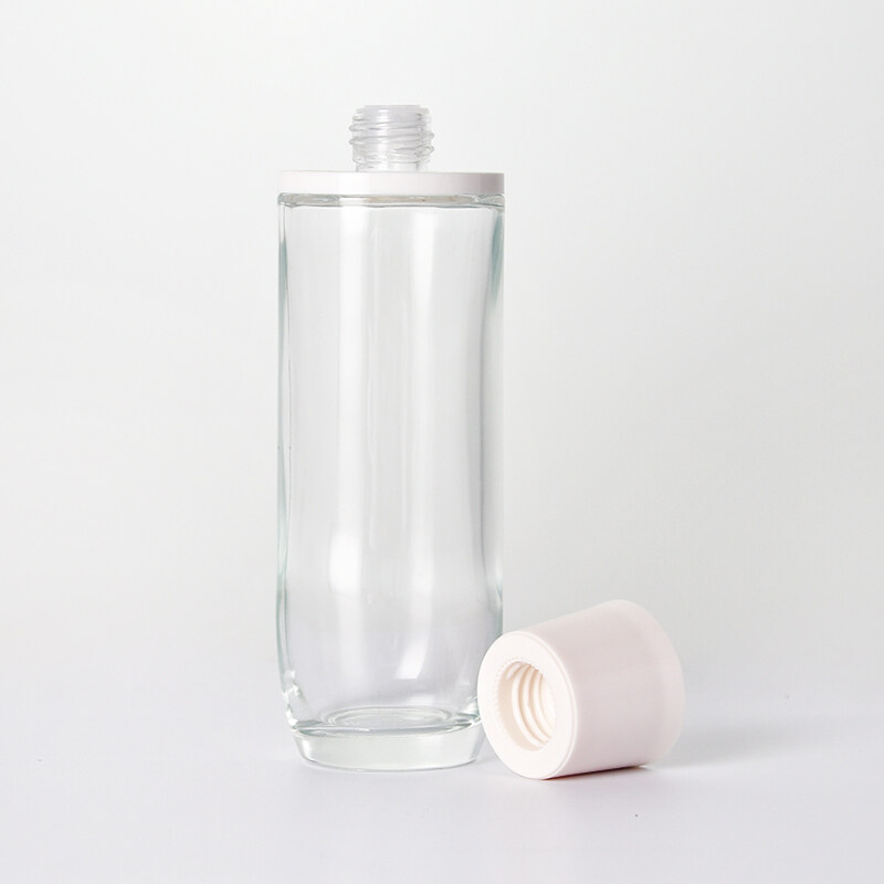 Painting color glass bottle lotion pump transparent glass bottle pink cap