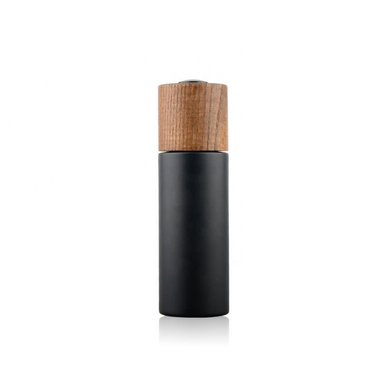 The latest luxury glass cosmetic packaging black glass wooden cap bottle and jar